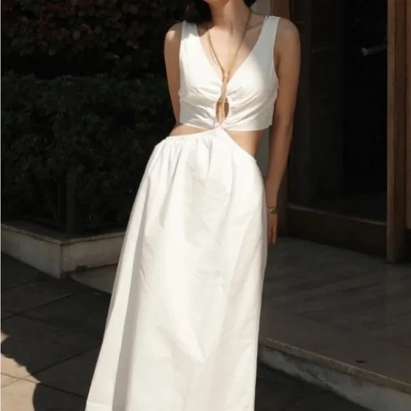 NEW Anine Bing Dione White Poplin Cotton Cut Out Midi Dress L - Picture 10 of 10